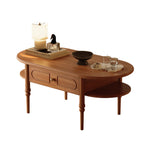 Load image into Gallery viewer, 46&#39;&#39; Oval Solid Wood Coffee Table Warm Cherry Finish Hidden Drawer Side Shelf
