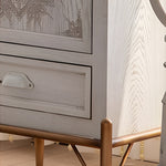 Load image into Gallery viewer, 61'' Boho Mandala Carved Sideboard Cabinet White Washed Wooden Buffet Storage with Metal Base Decorative Accent Console
