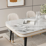 Load image into Gallery viewer, 55.11&quot; Dining Table Modern Marble Texture Top Gold-Tipped Legs Elegant Dining Room Furniture
