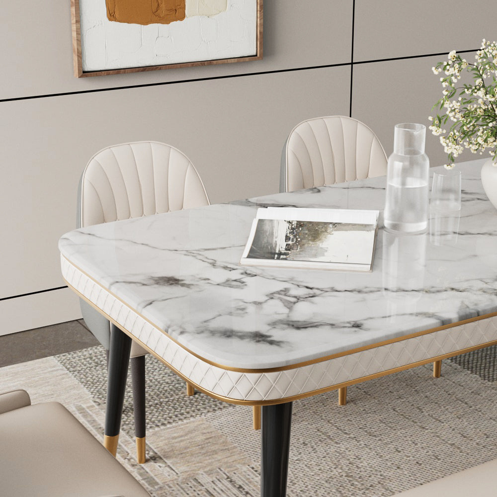 55.11" Dining Table Modern Marble Texture Top Gold-Tipped Legs Elegant Dining Room Furniture
