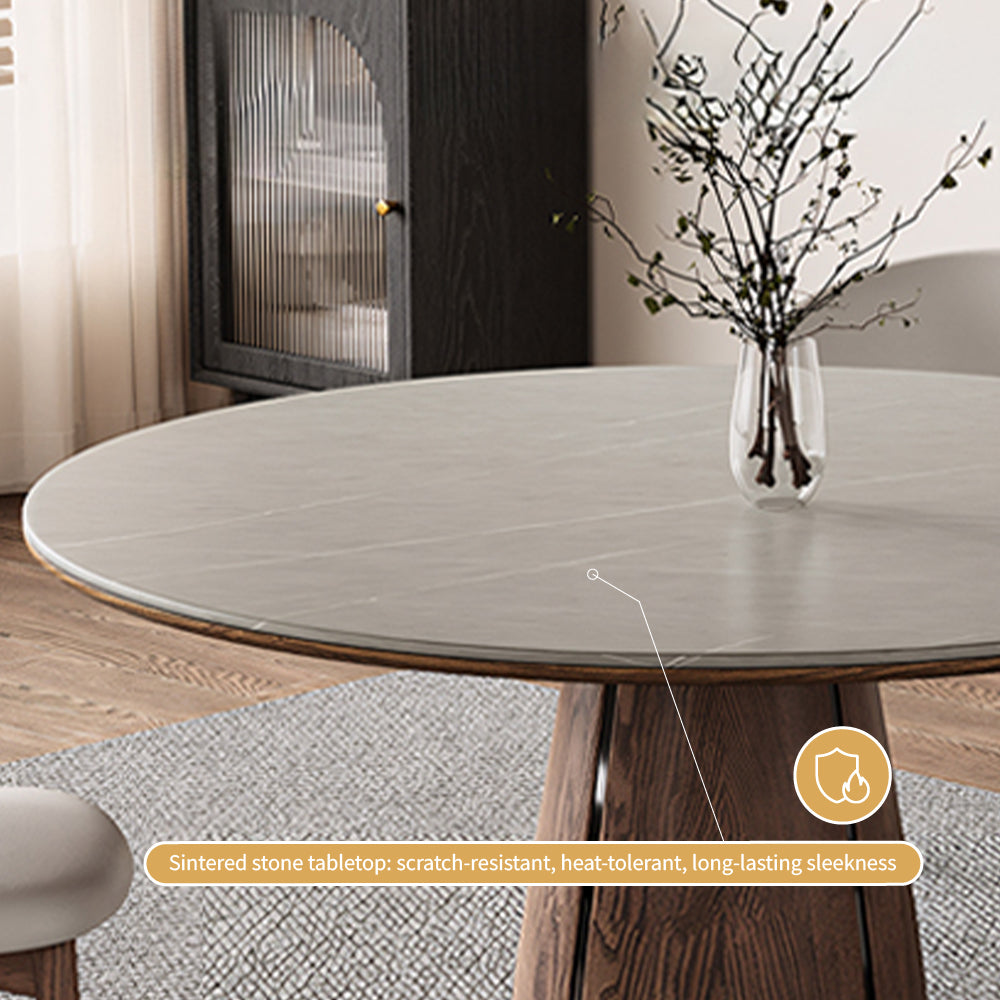 53.1" Modern Dining Table with Marble-Like Stone Top and Sculptural Wooden Base
