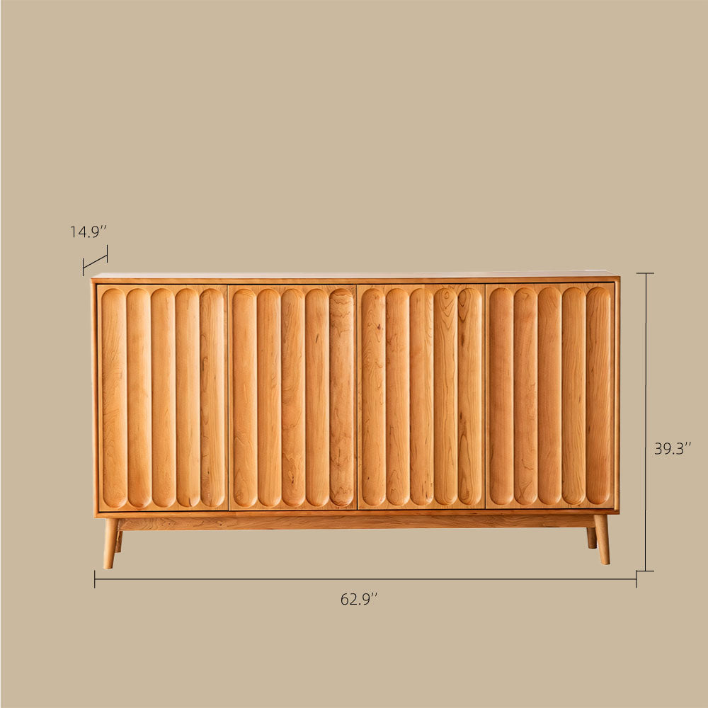 62.9" Modern Solid Wood Shoe Cabinet with Fluted Front Panels Scandinavian Style Entryway Storage Sideboard