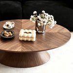 Load image into Gallery viewer, Modern Walnut Round Coffee Table with Pedestal Base Wood Grain Center Table
