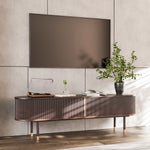 Load image into Gallery viewer, 70.8" Modern Solid Wood TV Stand with Fluted Doors Minimalist Media Console with Rounded Corners &amp; Gold Accents
