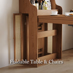 Load image into Gallery viewer, 69'' Rattan Dining Cabinet Table Set Foldable Storage Multi-Chair Design Solid Wood Finish
