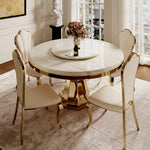 Load image into Gallery viewer, Luxurious Round Dining Table with Lazy Susa Ceramic Top Elegant Gold Accents Conical Base for 4-6 People
