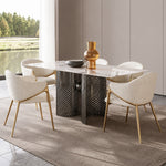 Load image into Gallery viewer, Modern Bouclé Dining Chair with Gold Metal Frame and Curved Backrest 1 Piece
