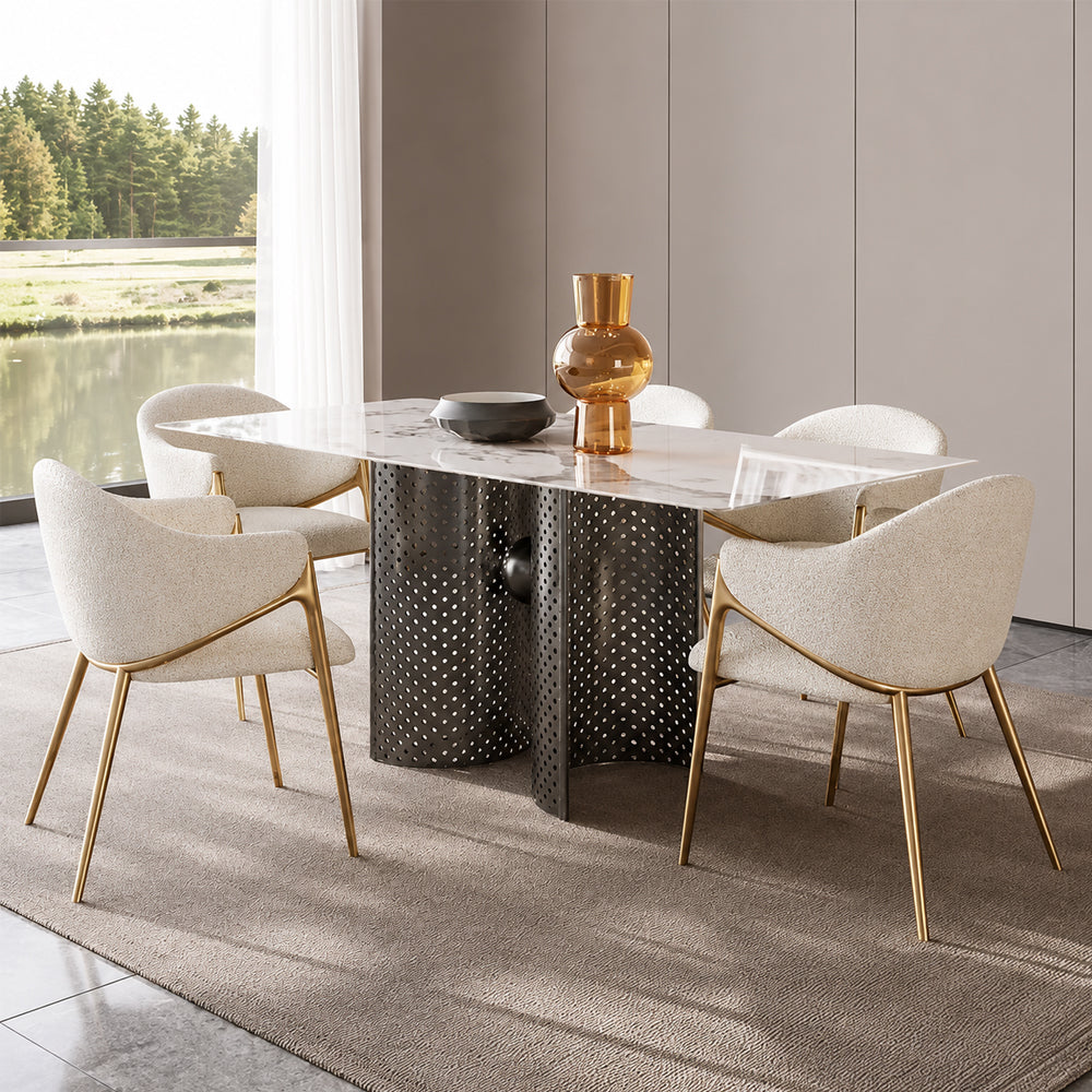Modern Bouclé Dining Chair with Gold Metal Frame and Curved Backrest 1 Piece