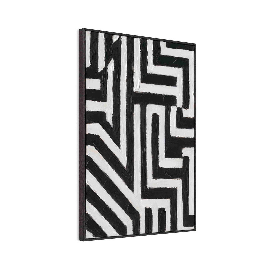 Handmade Textured Wall Art – Black & White Geometric Abstract Painting