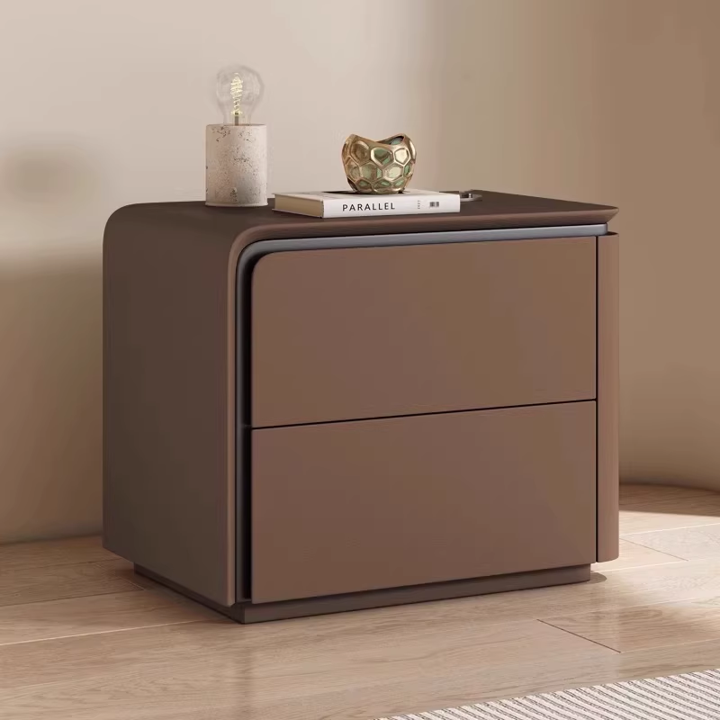 Modern Minimalist Bedside Table with Rounded Edges Two-Drawer Nightstand for Bedroom