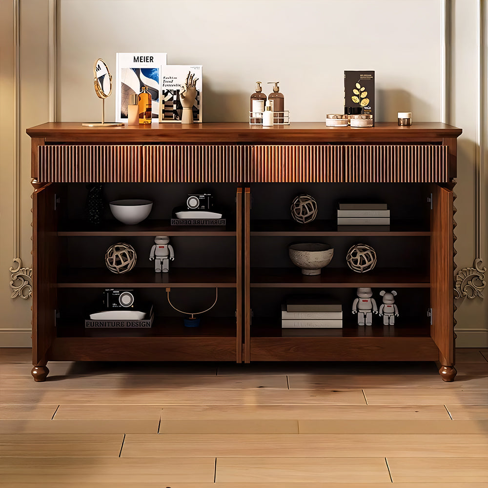 Modern Vintage Sideboard Cabinet Solid Wood Buffet Cabinet with Fluted Design and Arched Doors Storage Console