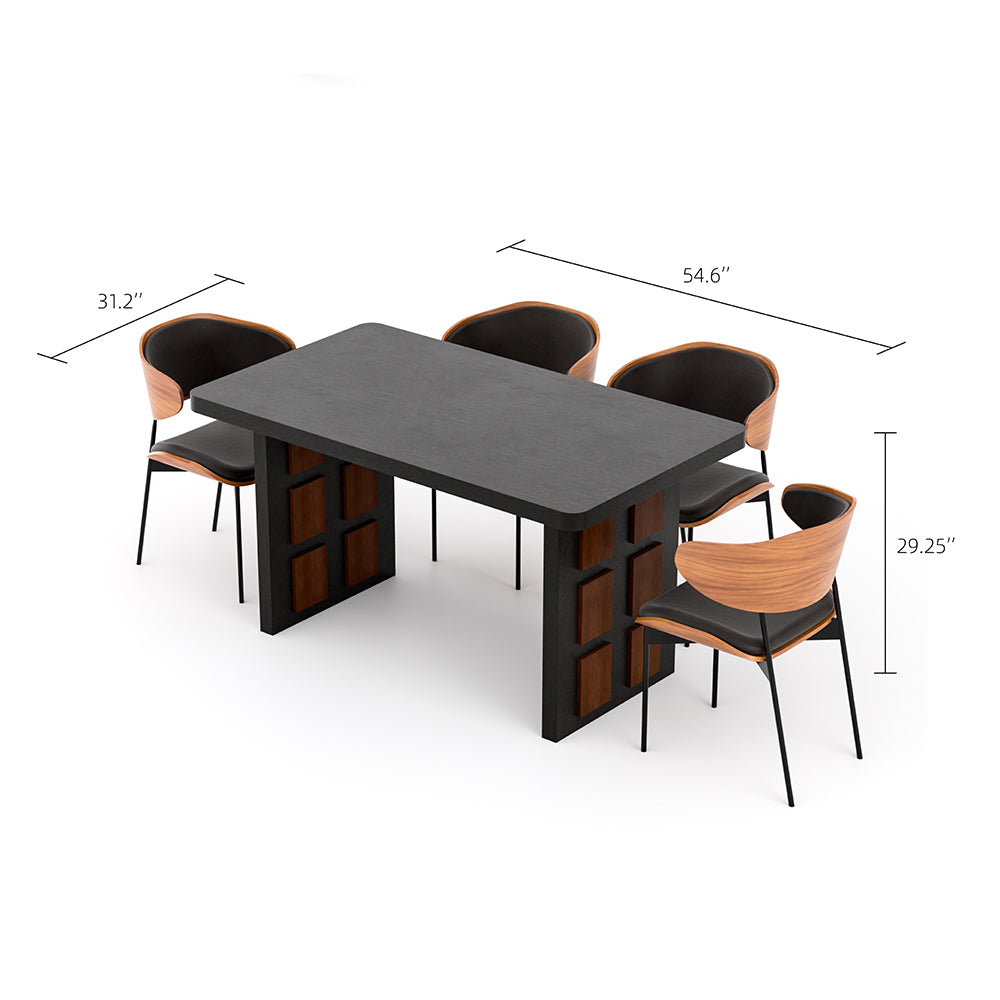 54.6″/62.4″ Dining Table Solid Wood Artistic Geometric Base Two-Tone Contrast