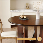 Load image into Gallery viewer, 46.8&#39;&#39; Walnut Finish Round Dining Table with Curved Base Modern Minimalist Style
