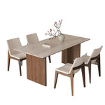 Load image into Gallery viewer, Rectangular Dining Table Solid Wood Legs Walnut Veneer Base Sintered Stone Top Modern Design
