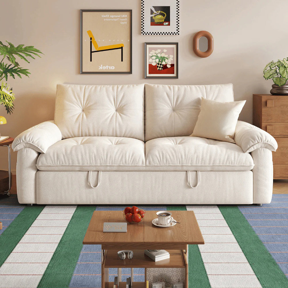 Modern Convertible Sofa Bed Tufted Fabric Sleeper Sofa Space Saving Pull Out Couch  Description