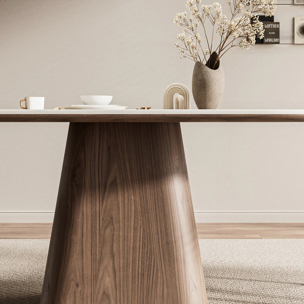 Oval Dining Table Solid Wood Walnut Veneer Base Scratch Resistant Sintered Stone Top Modern Stylish Design