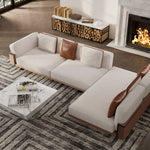 Load image into Gallery viewer, 110" Modern 4-Seater Leather Sofa Luxury Comfort with High-Density Foam Solid Wood Frame &amp; Brushed Stainless-Steel Accents
