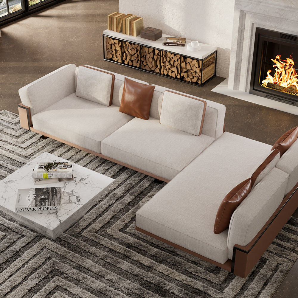 110" Modern 4-Seater Leather Sofa Luxury Comfort with High-Density Foam Solid Wood Frame & Brushed Stainless-Steel Accents