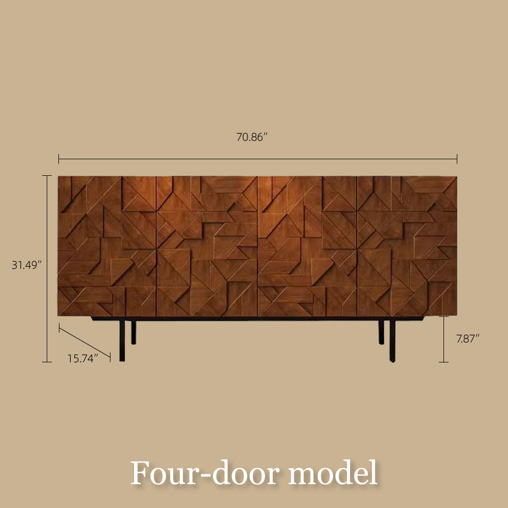 55.1"/70.8"Modern Walnut Sideboard Geometric Storage Cabinet with Metal Legs