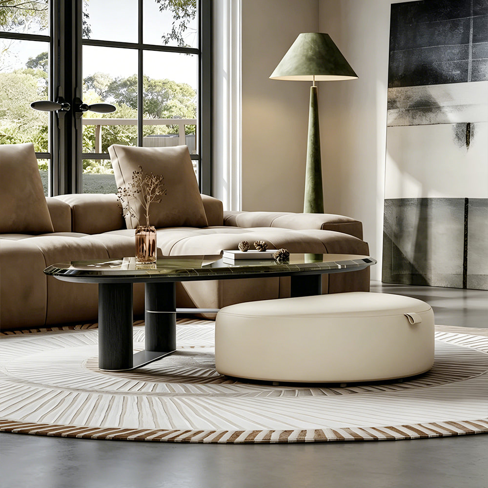 Modern Oval Coffee Table with Tempered Glass Top Black Base Minimalist Living Room Center Table