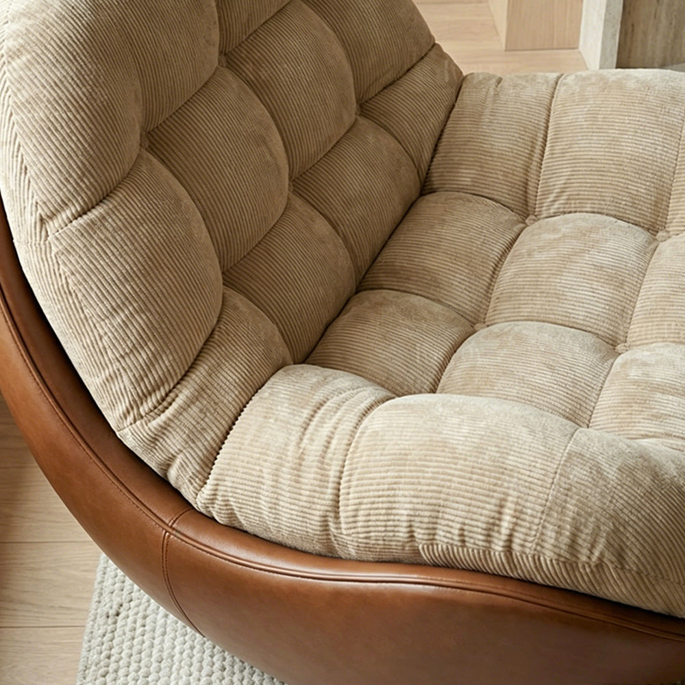 Modern Curved Lounge Chair Upholstered Comfort Accent Chair with Leather Base