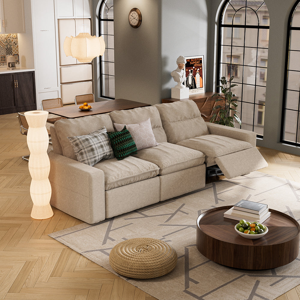 115.35'' CloudLuxe Power Reclining 3-Seat Sofa Linen Fabric Cloud Comfort