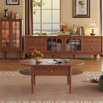 Load image into Gallery viewer, 46&#39;&#39; Oval Solid Wood Coffee Table Warm Cherry Finish Hidden Drawer Side Shelf
