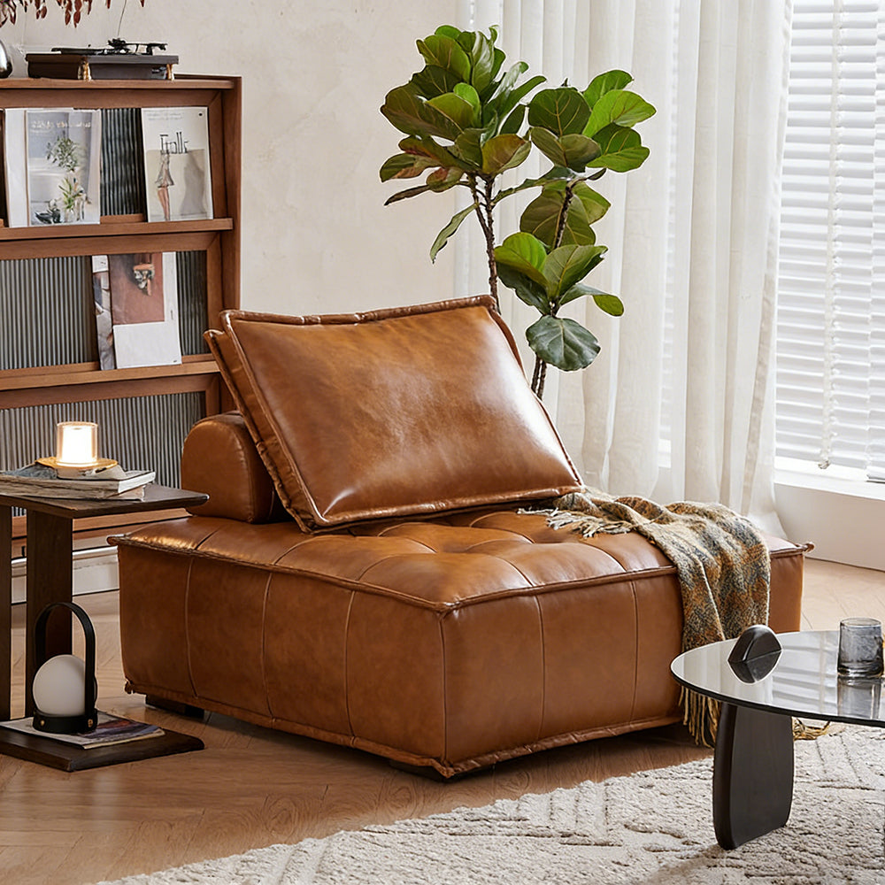Modern Modular Vintage Leather Sofa Tufted Deep Seat Lounge Sofa Oil Wax Top Grain Leather