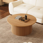 Load image into Gallery viewer, 35.68&#39;&#39; Natural Wood Round Coffee Table Vertical Textured Design Modern Minimalist Style
