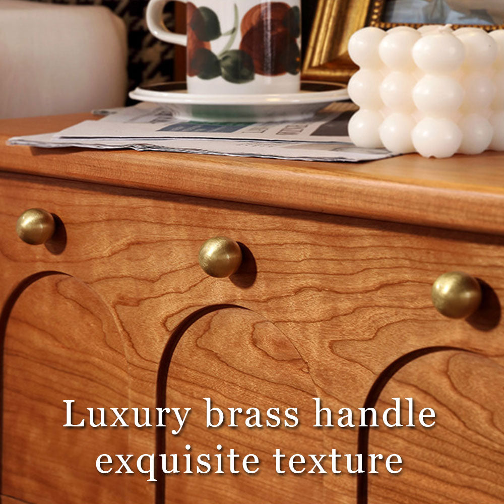 Vintage Solid Wood Bedroom Nightstand With Brass Knobs