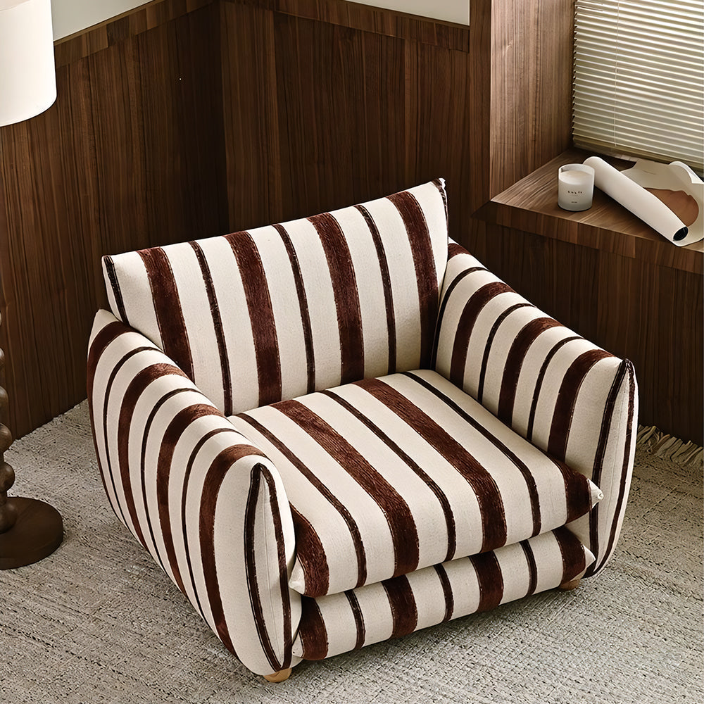 Modern Striped Upholstered Lounge Chair Minimalist Accent Armchair with Curved Arms and Deep Seat