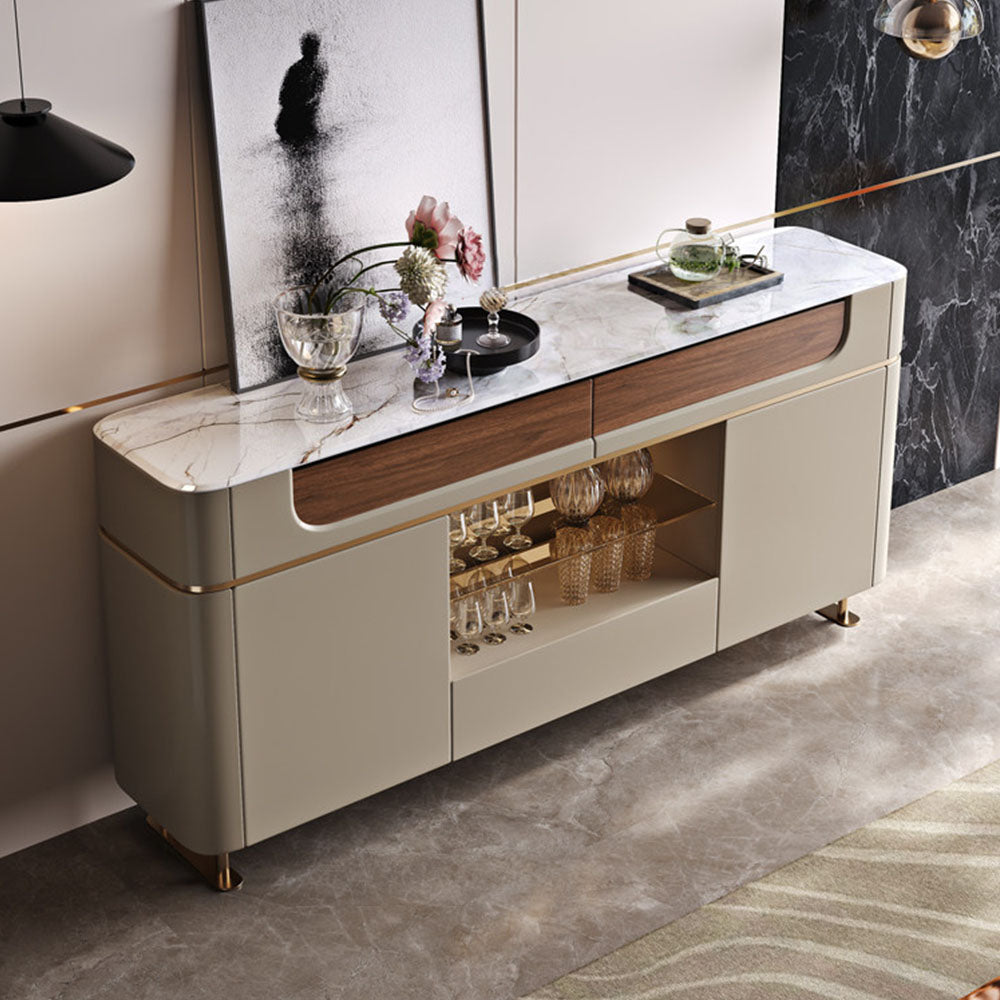 59" Modern Luxury Sideboard Cabinet with Marble Marble-Effect Top and Integrated Display Shelves