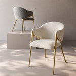 Load image into Gallery viewer, Modern Bouclé Dining Chair with Gold Metal Frame and Curved Backrest 1 Piece
