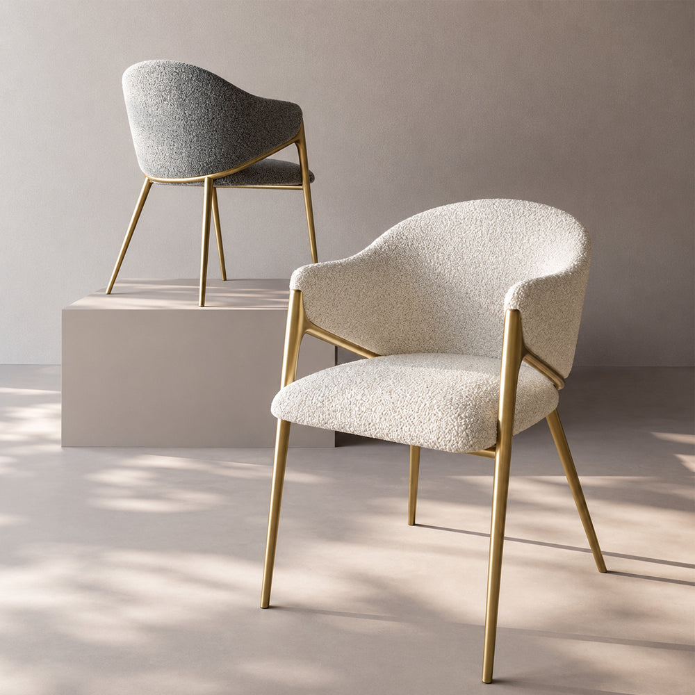 Modern Bouclé Dining Chair with Gold Metal Frame and Curved Backrest 1 Piece