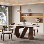 Load image into Gallery viewer, Creative S-shaped Walnut Base Round Dining Table with Marble Effect Surface
