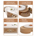 Load image into Gallery viewer, Modern Natural Wood &amp; White Extendable Oval Coffee Table with Stone Top and Hidden
