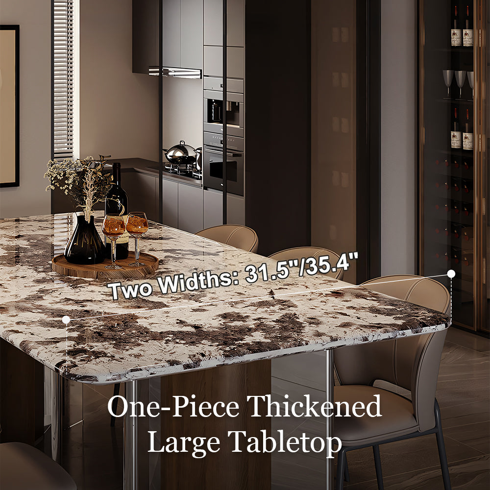 Contemporary Gloss Marble Grain Dining Table with Dual Material Legs