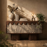 Load image into Gallery viewer, 55.1'' Wabi-Sabi Walnut TV Stand with Scalloped Doors Mid Century Modern Media Console
