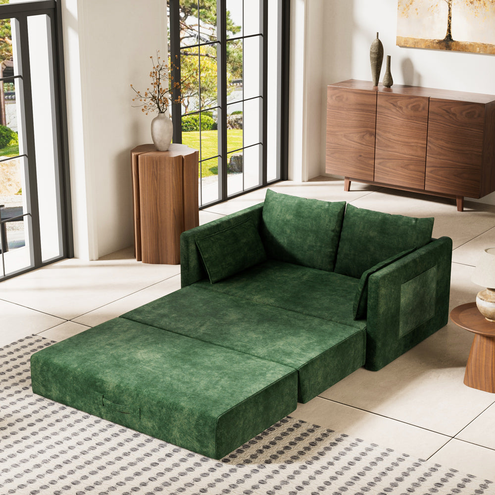 65.52" Compressed Sofa Convertible Sofa Bed Wrinkle-resistant Linen Lightweight Loveseat Wooden Armrest