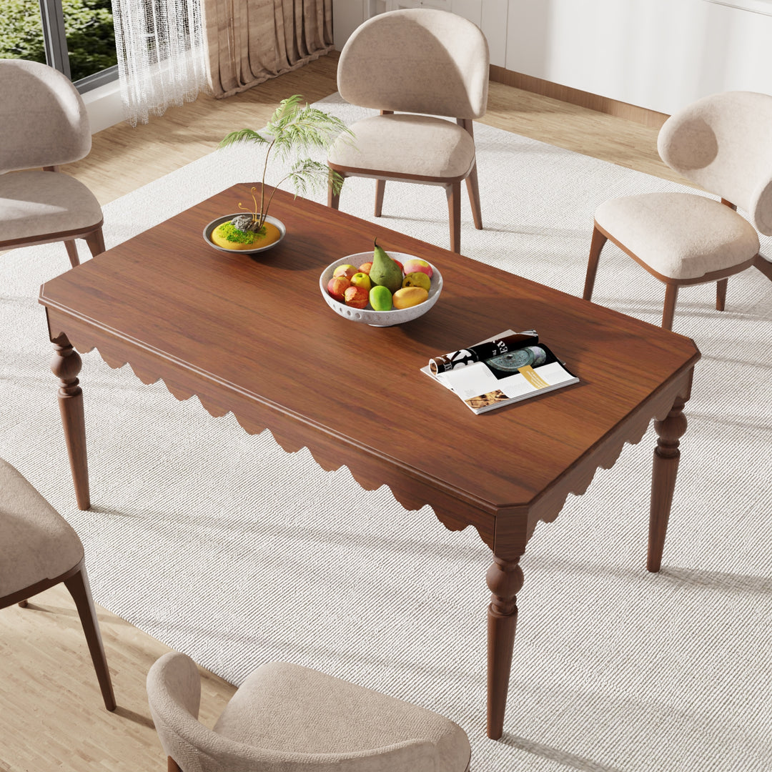 54''Vintage Carved Dining Table Solid Wood Build Elegant Silhouette Multi-Scene Use