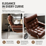 Load image into Gallery viewer, Mid-Century Brown Faux Leather Tufted Lounge Chair with Chrome Frame
