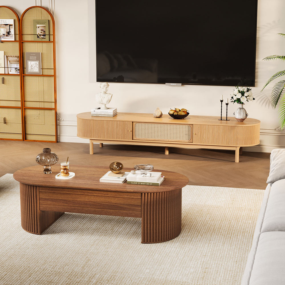 Natural Harmony Living Room Set Rattan TV Console & Lift-Top Coffee Table