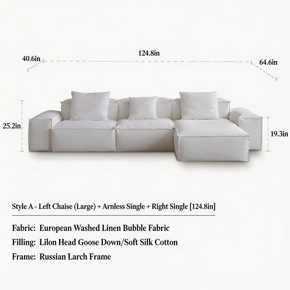 Modern Modular Sectional Sofa Removable Washable Cover Cream Upholstery Minimalist Low Profile Design