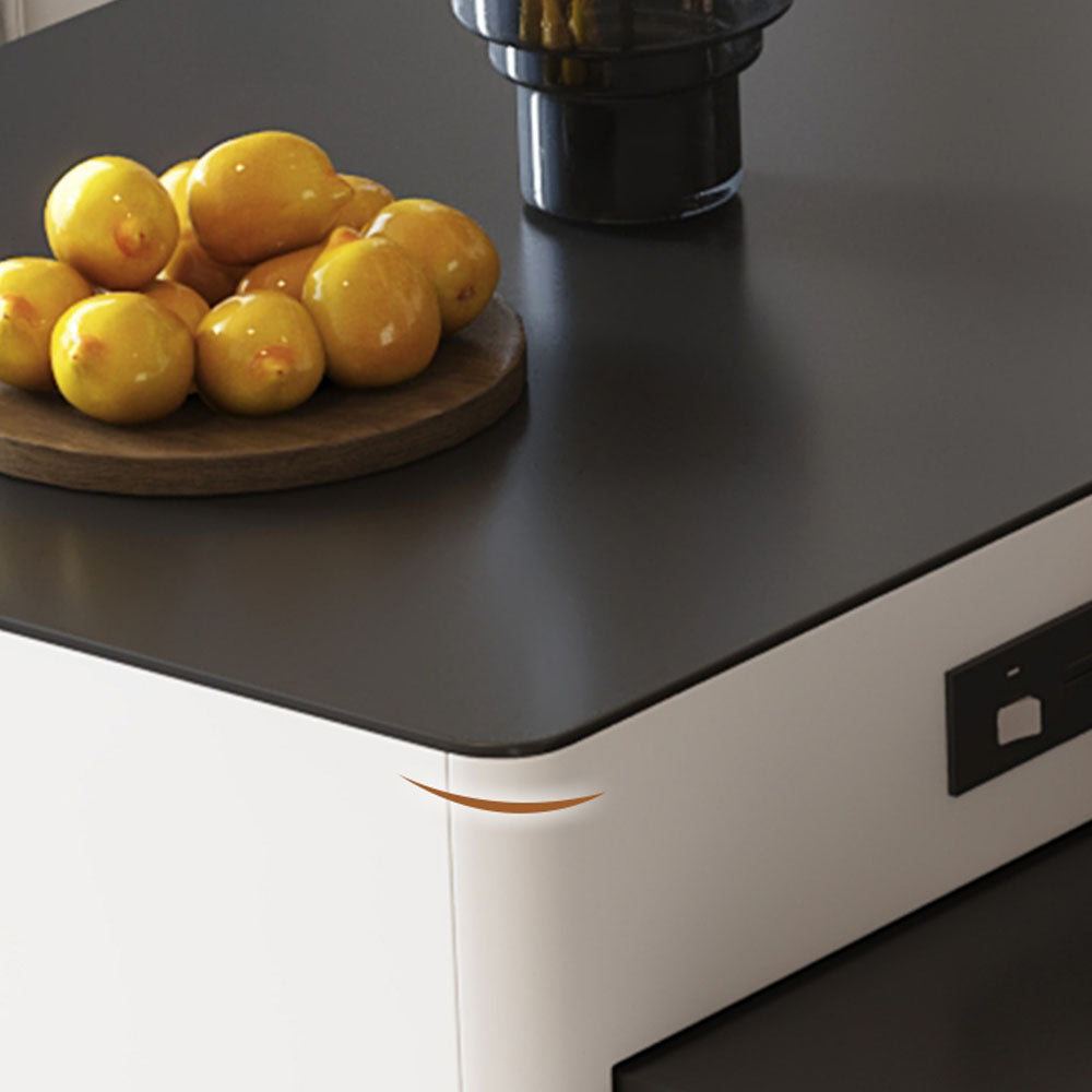 Black & White Extendable Kitchen Island with Storage and Built-In Power Outlets