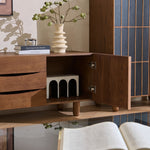 Load image into Gallery viewer, 70.87&quot; Mid-Century Fluted TV Console Natural Red Oak Vintage Style Ample Storage
