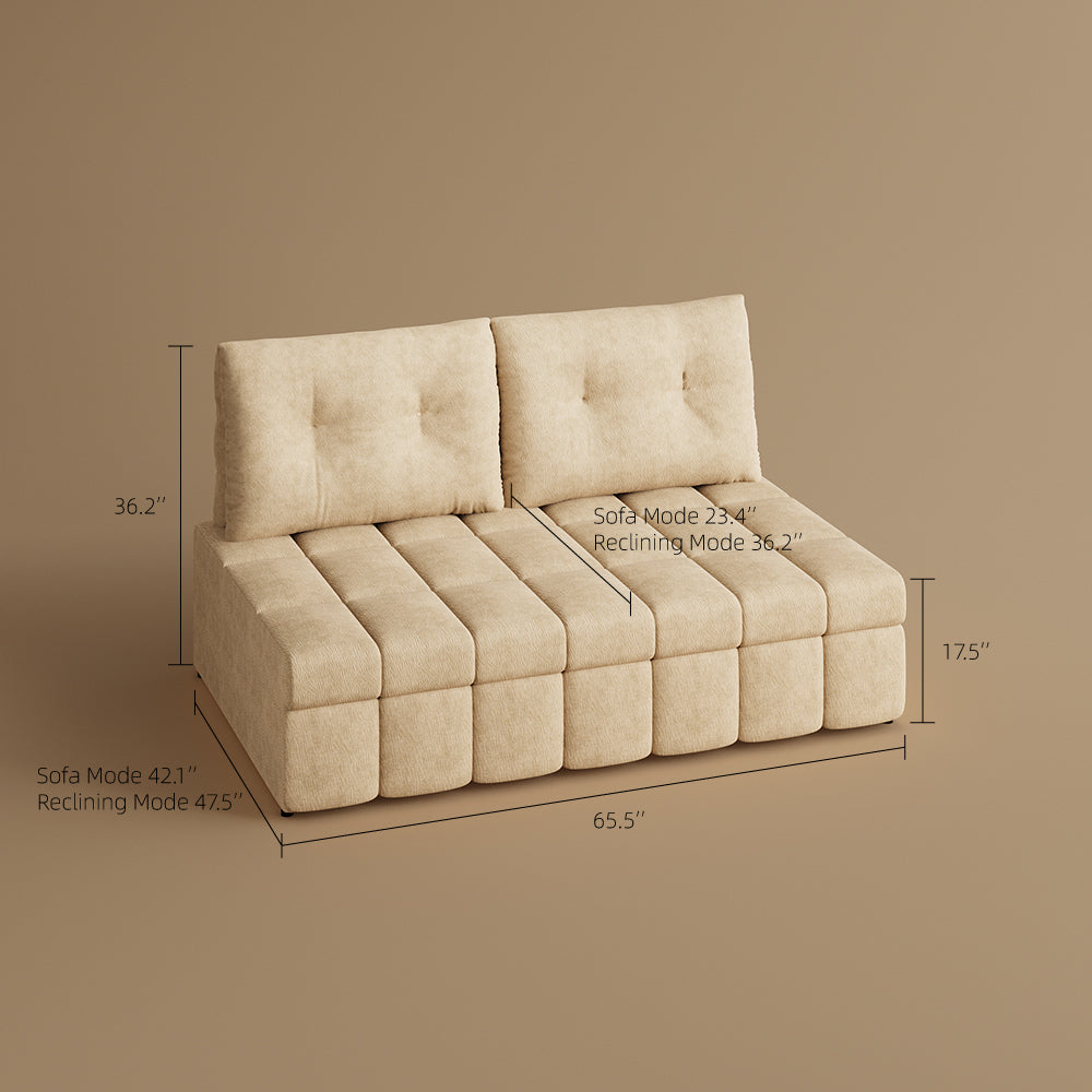 65.5" Convertible Beige Sofa Bed with Adjustable Back Cushions