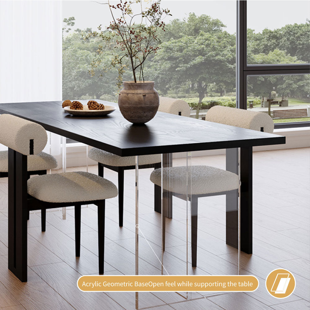 54.6''Dining Table Set with Boucle Chairs, Artistic Base, Space-Saving Design
