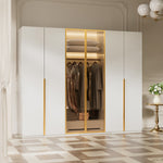 Load image into Gallery viewer, Modern Luxury Six-Door Closet Wardrobe in Champagne Gold and White with Glass Accents &amp; Spacious Storage
