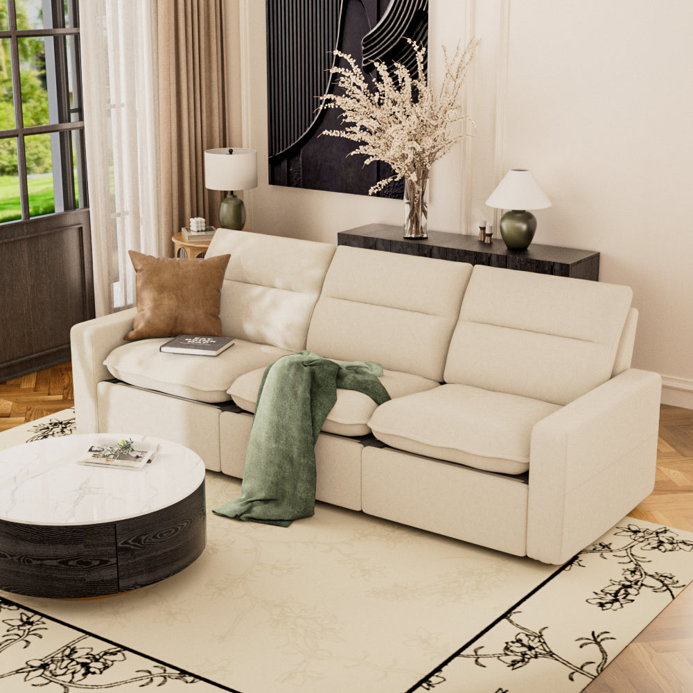 80.34''Power Recliner Sofa with USB Ports, Adjustable Backrest & Footrest, High-Density Cushions, Modern Minimalist Living Room Sofa
