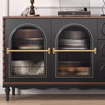 Load image into Gallery viewer, 62.9" Vintage Black Sideboard with Fluted Glass Doors &amp; Gold Accents Retro Buffet Cabinet with Drawers
